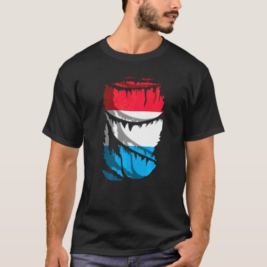 破れた布地効果のルクセンブルク国旗 Tシャツ (正面)