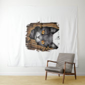 破れた生地から可愛い子猫 – Cats Tシャツ タペストリー (インサイチュ(横))