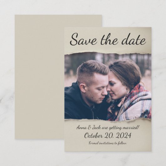 破れた紙写真Save the Date! 招待状 (正面/裏面)