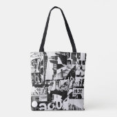 破れた通り広告ポスターが背景をコラージュする トートバッグ (裏面)