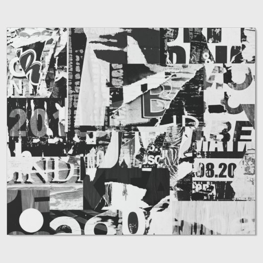 破れた通り広告ポスターが背景をコラージュする ラッピングペーパー (フラット)