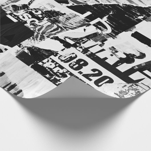 破れた通り広告ポスターが背景をコラージュする ラッピングペーパー (角)