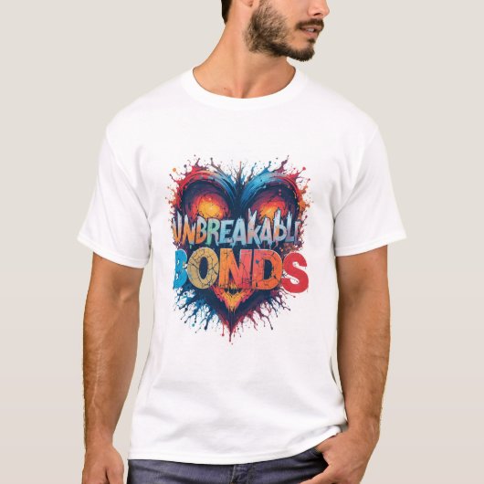 破れない絆 – はっきりしたおよび鮮やかハート・アートワーク Tシャツ (正面)