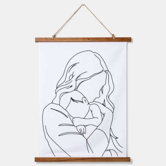 破れない絆 – 母と子のラインアート 吊り下げ型タペストリー (正面)