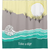 破モダンれた夕日のビーチシェル – ディップ！ シャワーカーテン (正面)