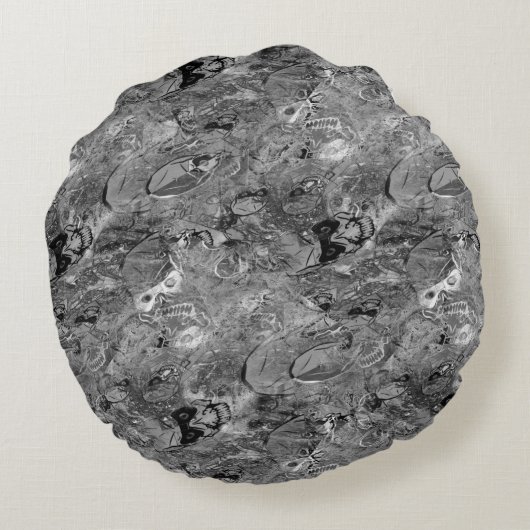 破壊されたスカルと墓の仮想墓地 ラウンドクッション (裏面)