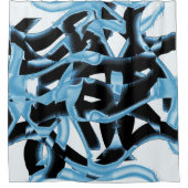 破壊される青と黒のスクラップまたはリボン シャワーカーテン (正面)