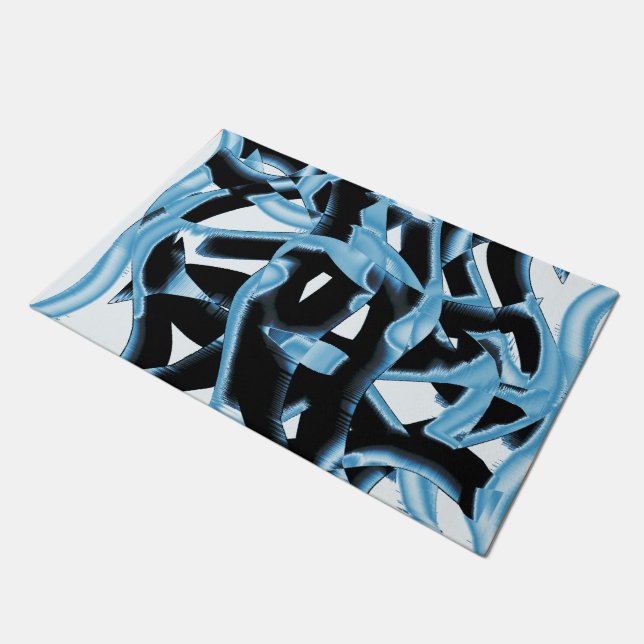 破壊される青と黒のスクラップまたはリボン ドアマット (アングル)