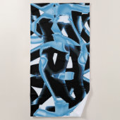 破壊される青と黒のスクラップまたはリボン ビーチタオル (正面)