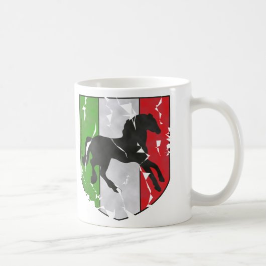 破壊される馬が付いているイタリアンな頂上を見ます コーヒーマグカップ (右)