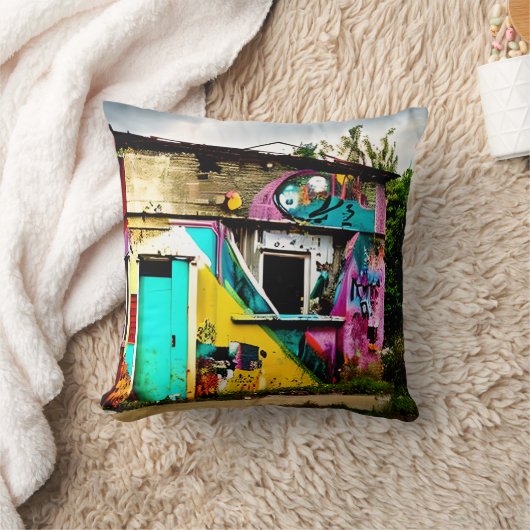 破壊美しいグラフィティカラフル放棄 クッション (ブランケット)