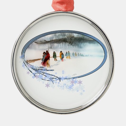 破損の道のフクロウの影 メタルオーナメント (正面)