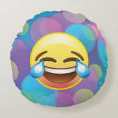 破損幸福のEmojiの枕の叫ぶまで笑い ラウンドクッション (正面)