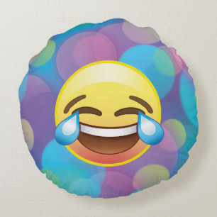 破損幸福のEmojiの枕の叫ぶまで笑い ラウンドクッション