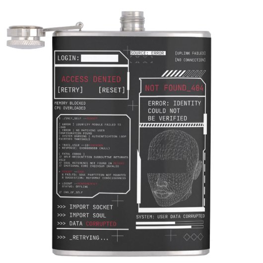 破損 – テクノ – ブルタリストストリートウェアデザイン フラスク (オープン)