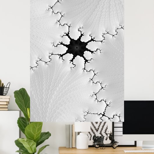 破砕された白黒ひび割れたフラクタル抽象芸術 ポスター (ホームオフィス)