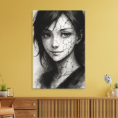 破砕スマイル – クラック入り磁器インクポートレート キャンバスプリント (インサイチュ (リビング))