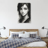 破砕スマイル – クラック入り磁器インクポートレート キャンバスプリント (インサイチュ (寝室))