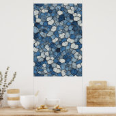 破砕ハニカム：青い割れタイルパターン ポスター (キッチン)