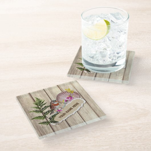 破素朴裂した紙木材油絵を描のパーソナライズ名 ガラスコースター (アングル)