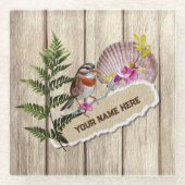 破素朴裂した紙木材油絵を描のパーソナライズ名 ガラスコースター (正面)