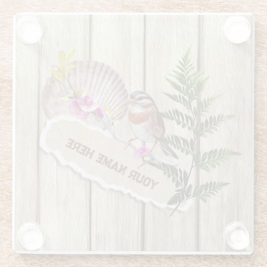 破素朴裂した紙木材油絵を描のパーソナライズ名 ガラスコースター (裏面)