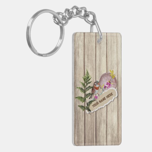 破素朴裂した紙木材油絵を描のパーソナライズ名 キーホルダー (正面左)
