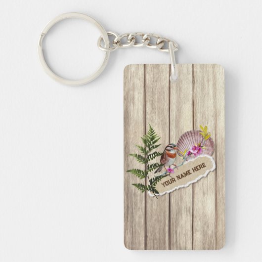 破素朴裂した紙木材油絵を描のパーソナライズ名 キーホルダー (正面)