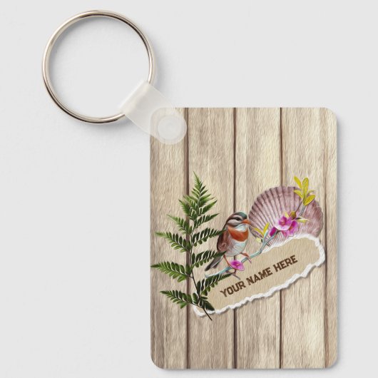 破素朴裂した紙木材油絵を描のパーソナライズ名 キーホルダー (正面)