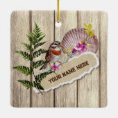 破素朴裂した紙木材油絵を描のパーソナライズ名 セラミックオーナメント (裏面)