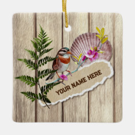 破素朴裂した紙木材油絵を描のパーソナライズ名 セラミックオーナメント