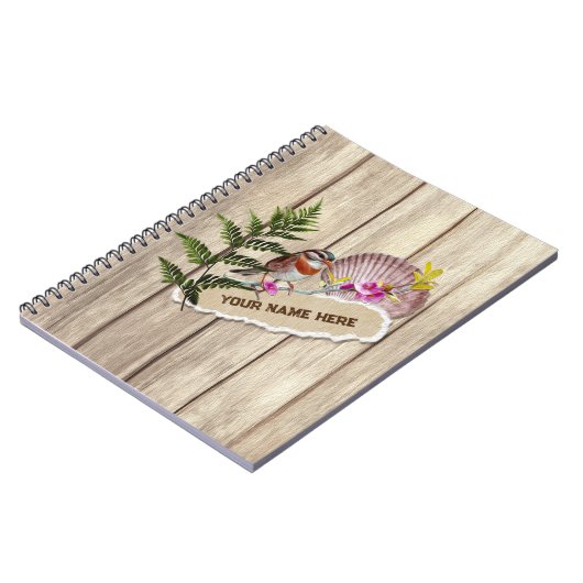 破素朴裂した紙木材油絵を描のパーソナライズ名 ノートブック (左側)