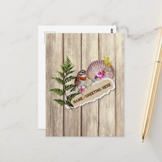 破素朴裂した紙木材油絵を描のパーソナライズ名 ポストカード (正面/裏面インサイチュ)