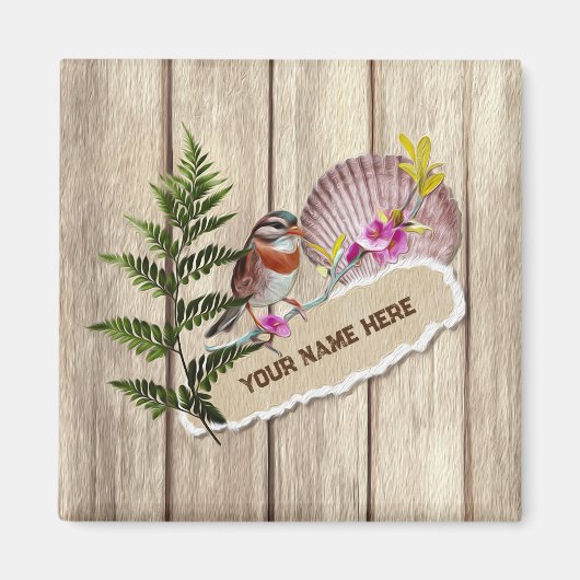 破素朴裂した紙木材油絵を描のパーソナライズ名 マグネット (正面)