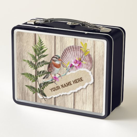 破素朴裂した紙木材油絵を描のパーソナライズ名 メタルランチボックス (裏面)