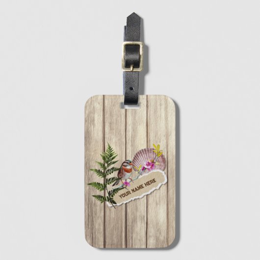 破素朴裂した紙木材油絵を描のパーソナライズ名 ラゲッジタグ (正面縦)