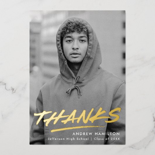 破線グラードフォイル写真卒業サンキューカード 箔招待状 (正面)