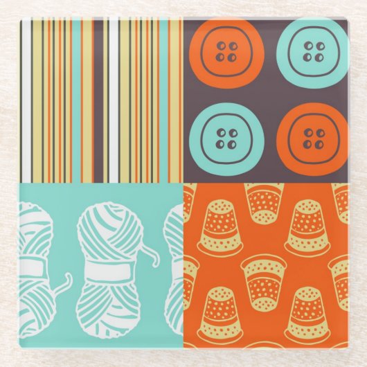 破裂音芸術パターン-裁縫 ガラスコースター (正面)