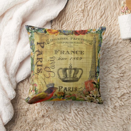 硫酸紙のヴィンテージのパリのフランス風 クッション (ブランケット)