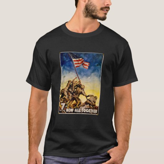 硫黄島レトロ第2次世界大戦アメリカ旗揚げTシャツ Tシャツ (正面)