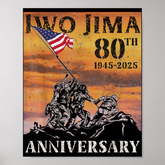 硫黄島80周年記念WWII退役軍人アメリカ国旗4日 ポスター (正面)