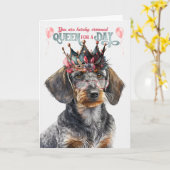 硬い毛ダシュンドクイーンフォーデイおもしろい誕生日 カード (黄色い花)