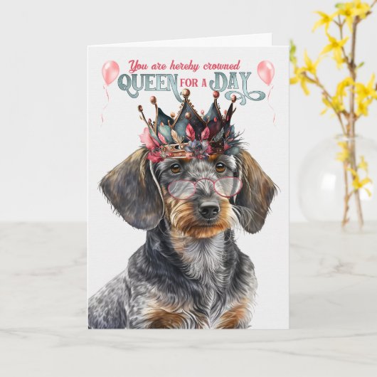 硬い毛ダシュンドクイーンフォーデイおもしろい誕生日 カード (黄色い花)