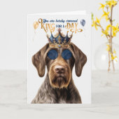 硬い毛ポインタ犬キング用デイおもしろい誕生日 カード (黄色い花)
