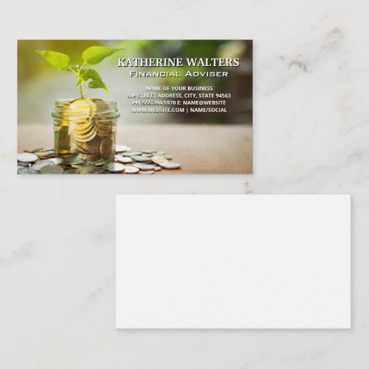 硬貨の瓶に生える植物 | 財務 名刺 (正面/裏面)