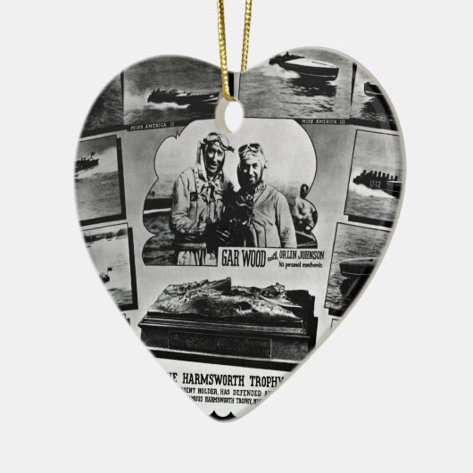 硬鱗魚類ガーパイク属の木製のヴィンテージの高速モーターボートの競争の失敗アメリカ大陸 セラミックオーナメント (左)