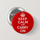 確実なKeep Calm and Carry Onの元の赤 缶バッジ (正面&裏面)