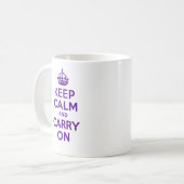 確実なKeep Calm and Carry Onの紫色 コーヒーマグカップ (正面左)
