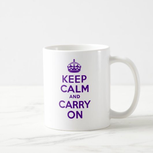 確実なKeep Calm and Carry Onの紫色 コーヒーマグカップ (右)