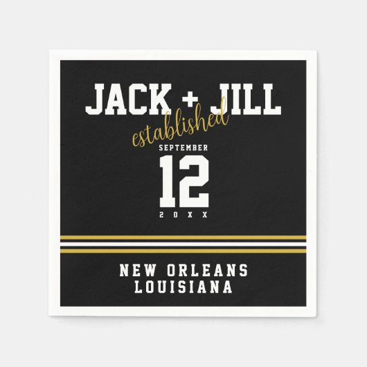 確立日白黒金ゴールドスポーティ結婚ズ スタンダードカクテルナプキン (正面)